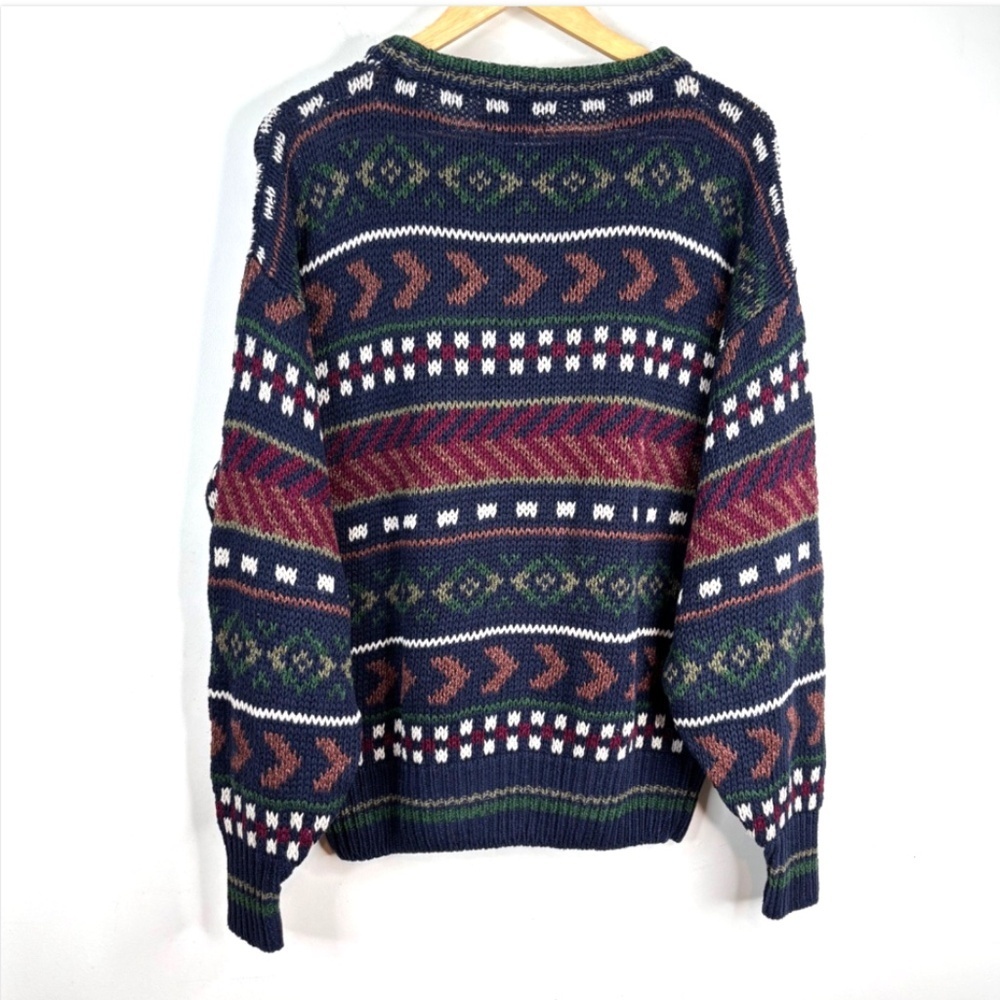 VTG 90s Joseph Abboud Silk Linen Sweater L Hand Knit Made in Scotland Geometric - Picture 3 of 9